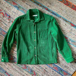 ZARA Men's Cotton Corduroy Long Sleeve Button Up Overshirt - Size Small - Green